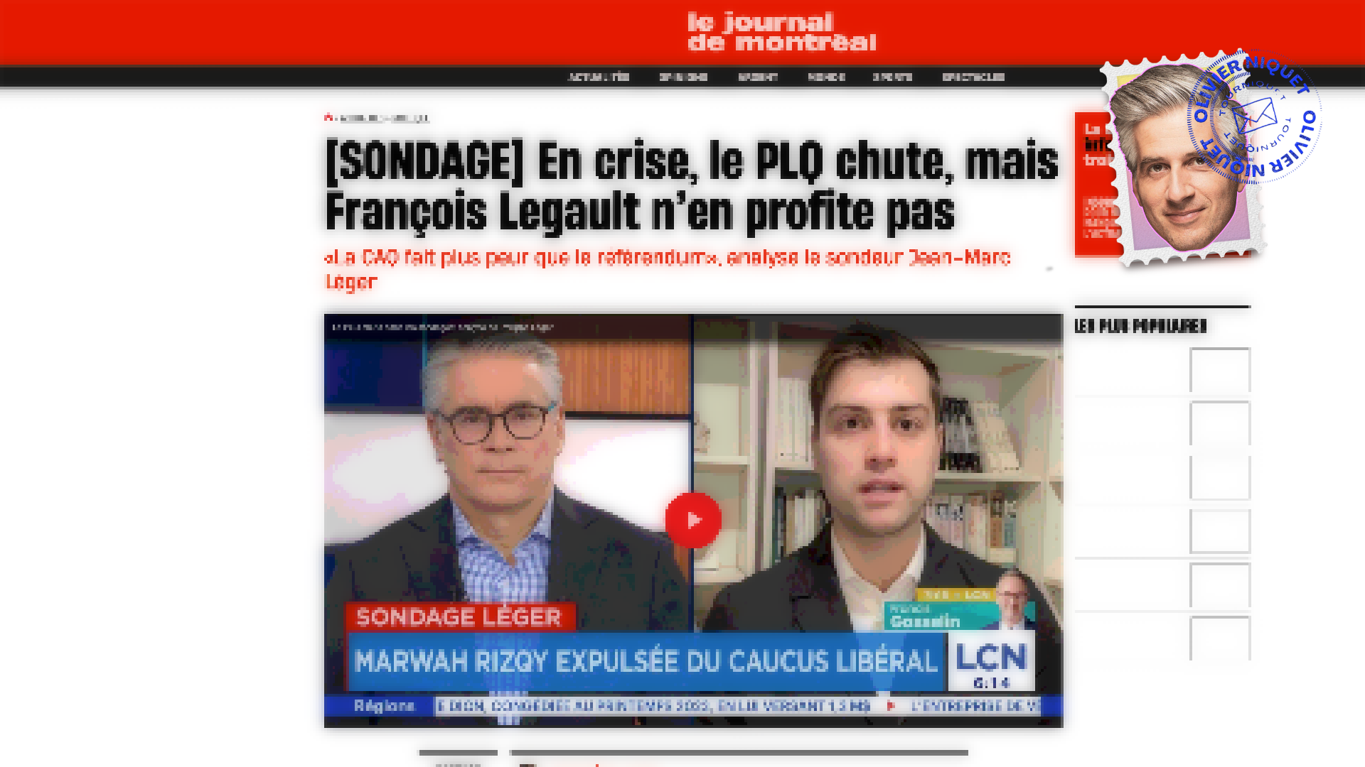 Le PQ à 39%, le PLQ à 21% Post feature image