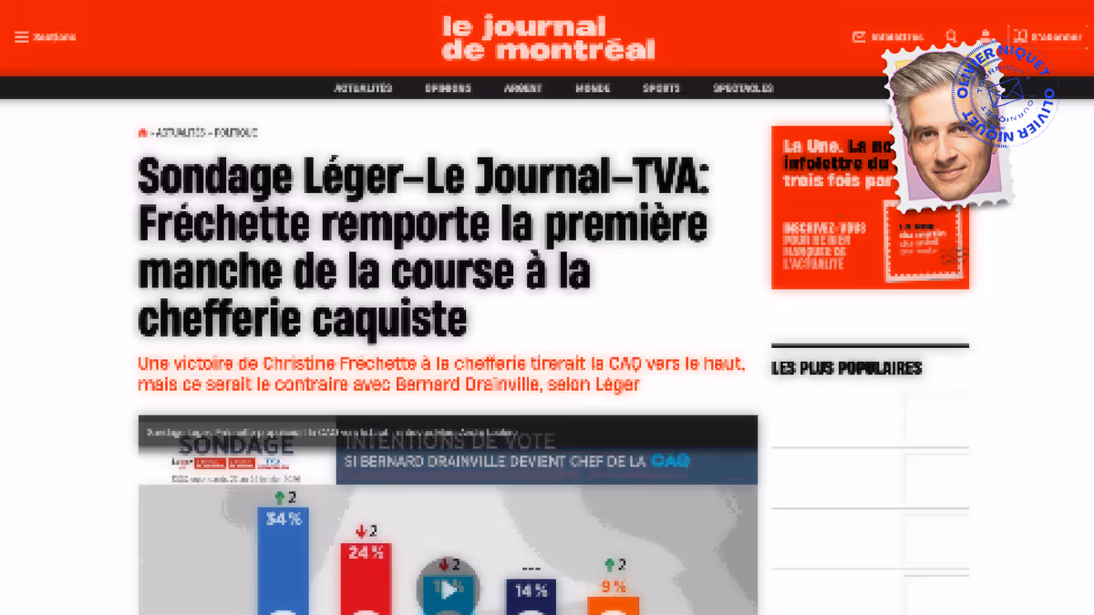 La CAQ à 25% avec Christine Fréchette et à 15% avec Bernard Drainville Image principale