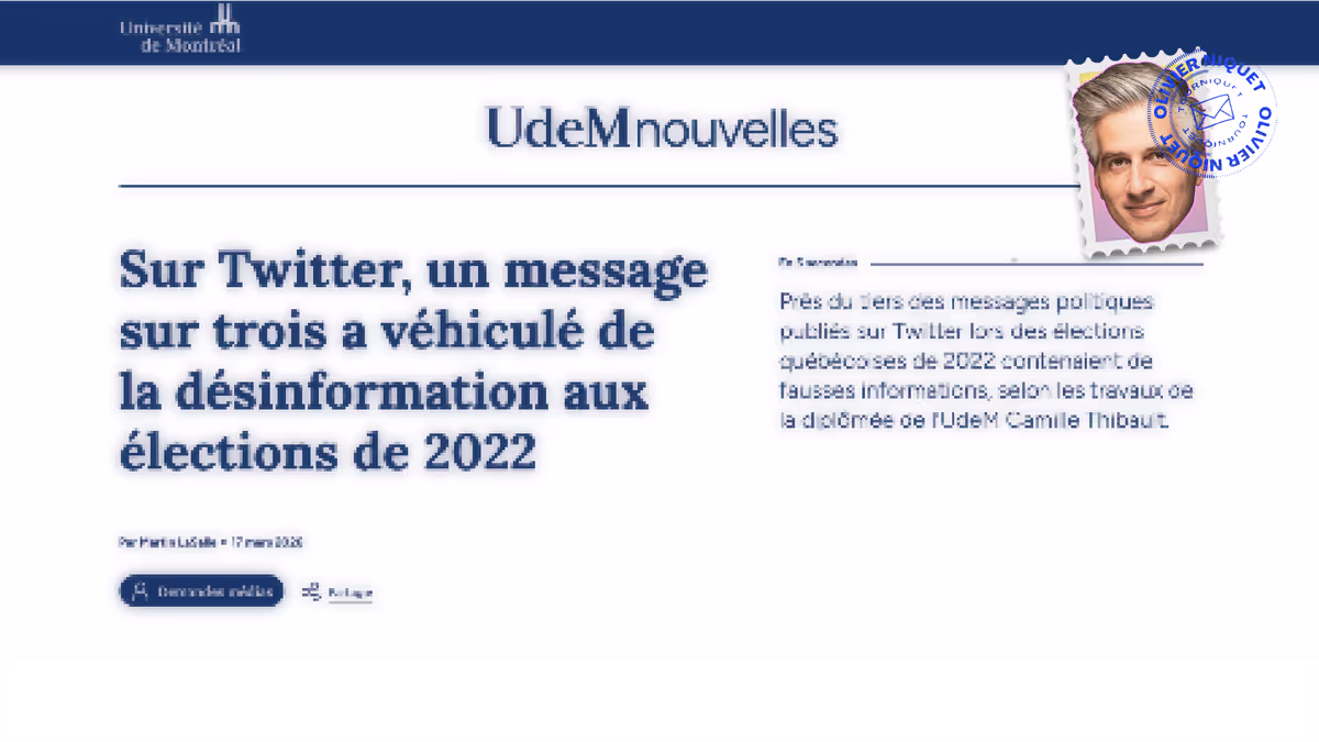 Un message québécois sur trois véhiculait de la désinformation sur Twitter en 2022 Image principale