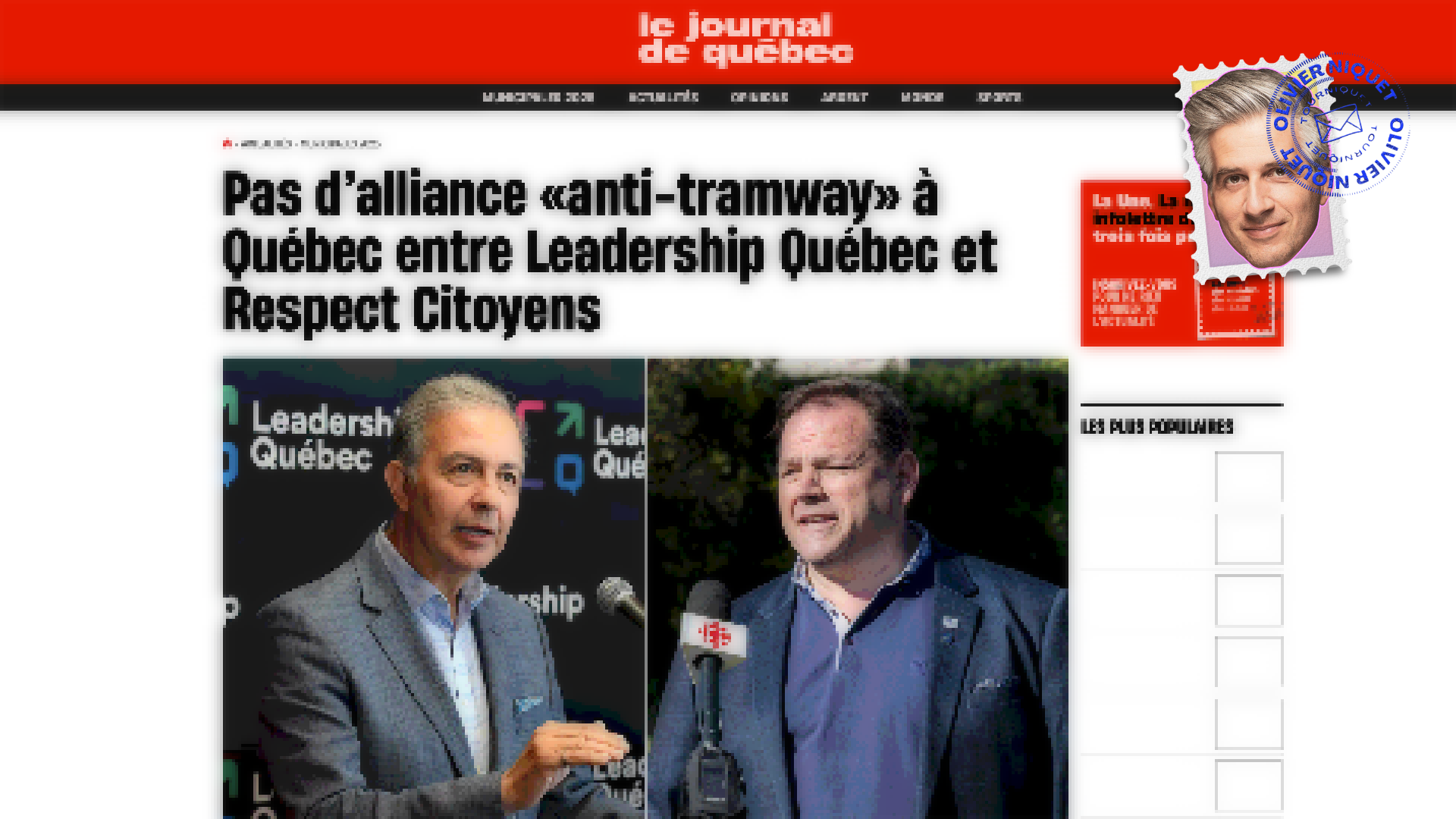 Pas d’alliance contre le tramway à Québec Post image
