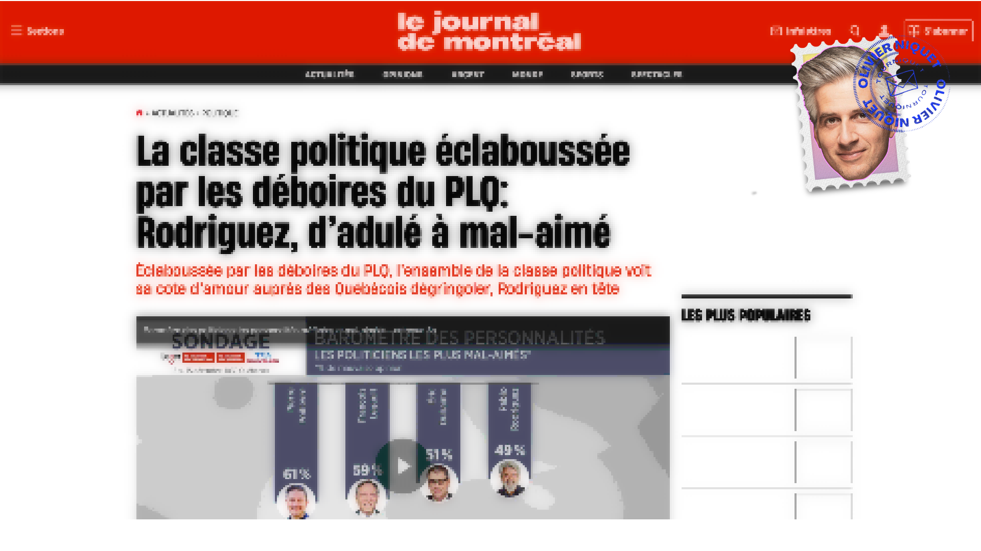 Poilievre, Legault et Duhaime, les politiciens les moins aimés du Québec Post feature image