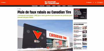Canadian Tire condamné pour ses faux rabais Image principale