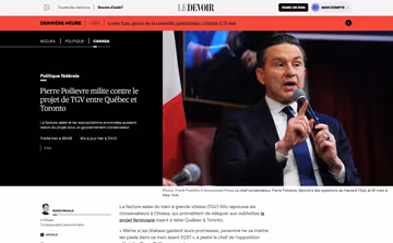 Pierre Poilievre annulerait le projet de TGV Image principale